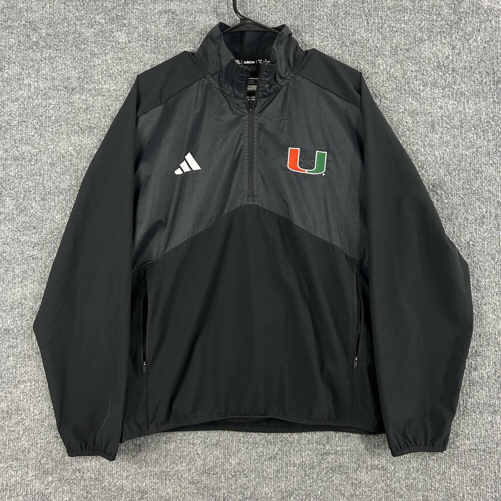Miami Hurricanes Jacket Womens XL Team Issued Warm Up Black NCAA Football Adidas